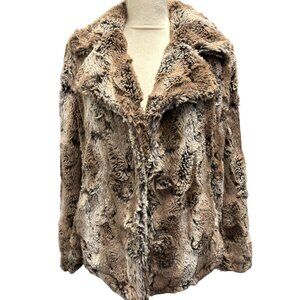True Grit Dylan Faux Fur Button Front Jacket In Brown & Cream Tones
